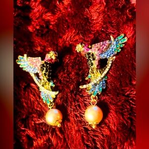 COPY - Heidi multi rhinestone pearl Figurine Parrot earrings Exquis…